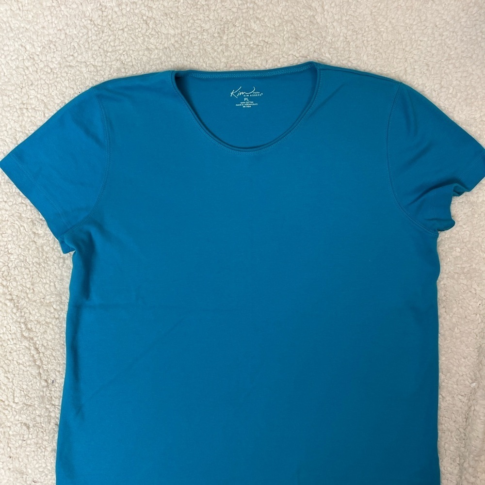 Kim Rogers Vibrant Turquoise Blue Petite Large Short Sleeve Top - Picture 4 of 8